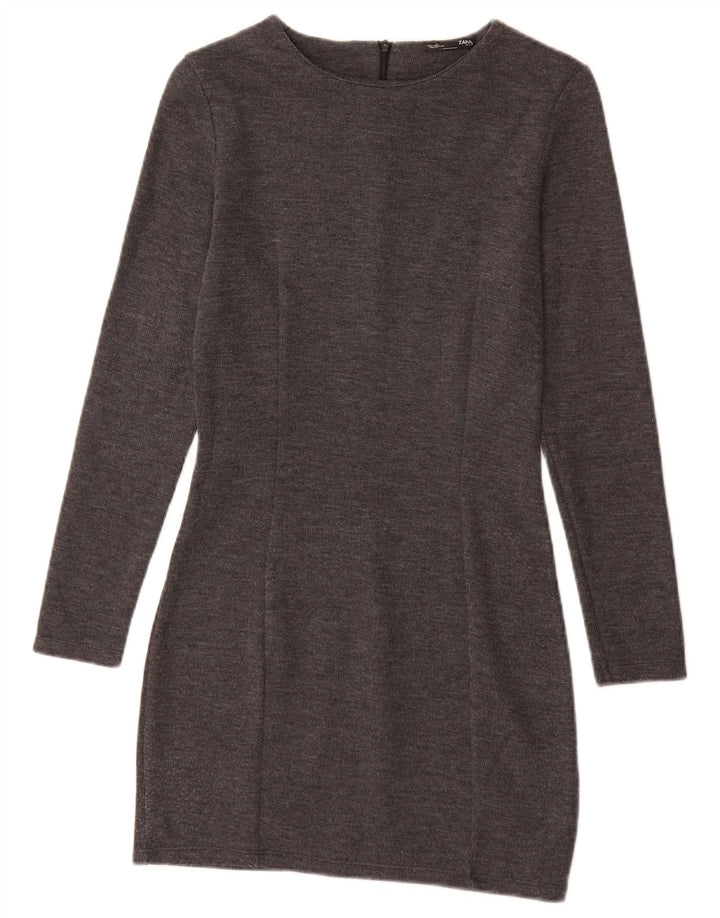 Zara Womens Jumper Dress UK 8 Small Grey Cotton
