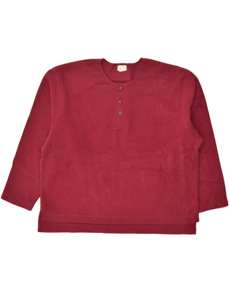 J. CREW Mens Button Neck Fleece Jumper Large Burgundy | Vintage J. Crew | Thrift | Second-Hand J. Crew | Used Clothing | Messina Hembry 