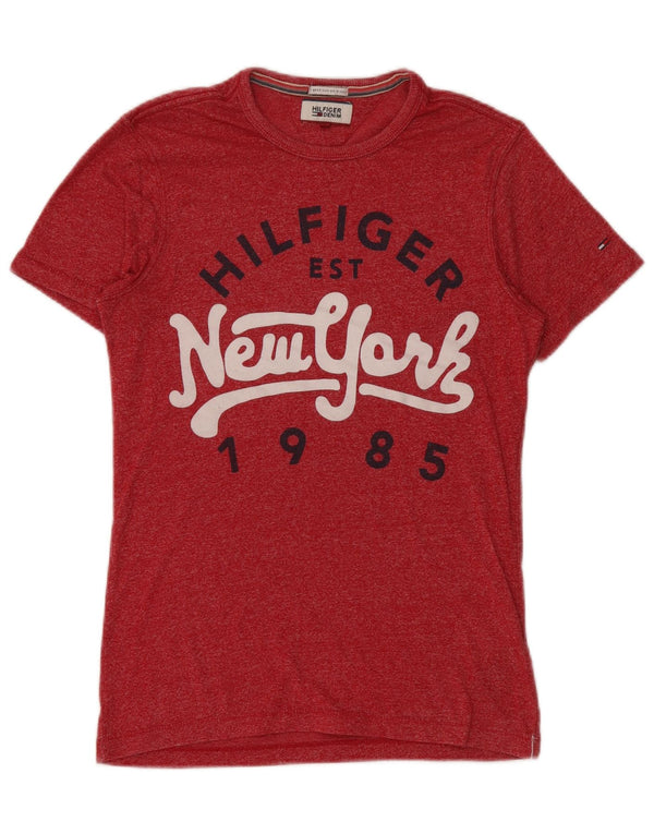 Tommy Hilfiger Mens Graphic T-Shirt Top Small Red Flecked Cotton