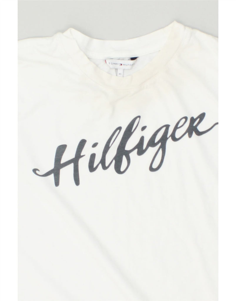TOMMY HILFIGER Womens Graphic T-Shirt Top UK 4 XS White Cotton | Vintage Tommy Hilfiger | Thrift | Second-Hand Tommy Hilfiger | Used Clothing | Messina Hembry 