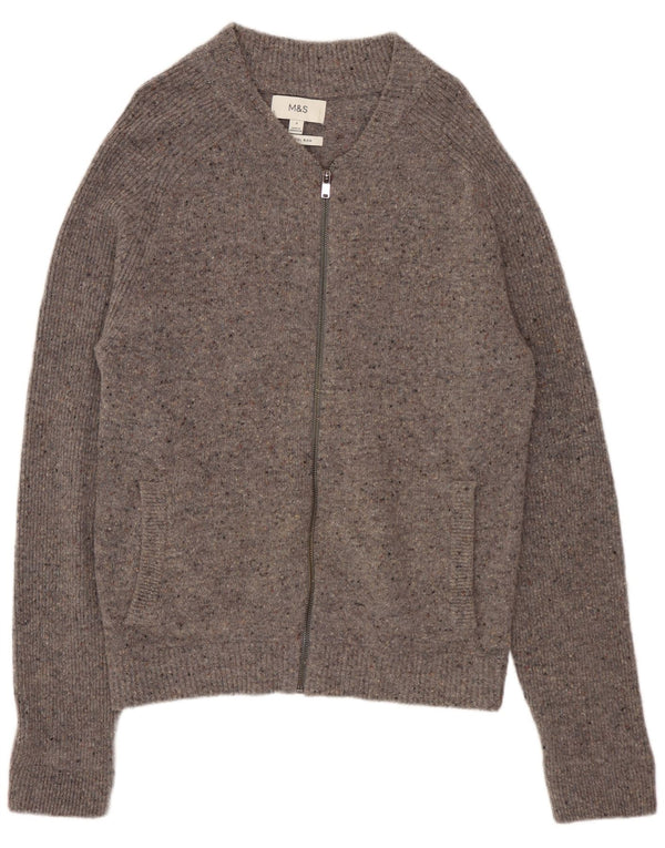MARKS & SPENCER Mens Cardigan Sweater Small Grey Flecked Wool