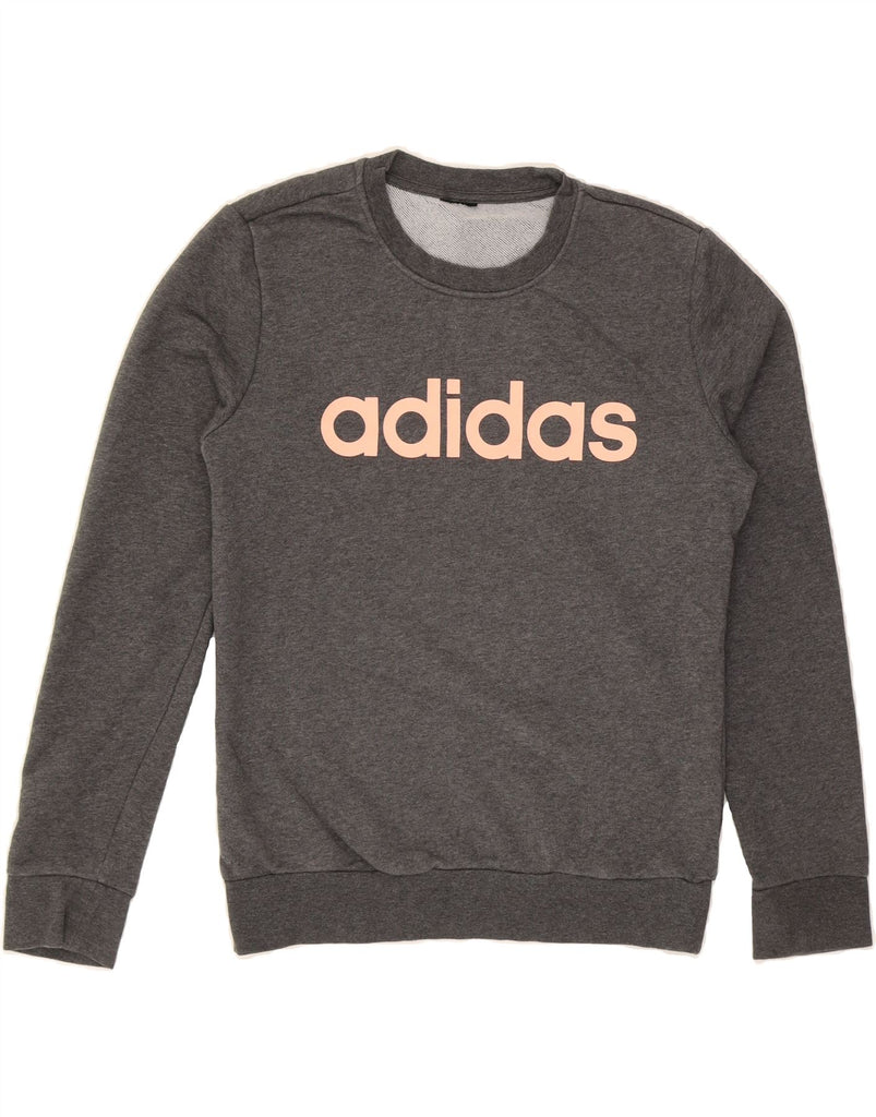 ADIDAS Womens Graphic Sweatshirt Jumper UK 10 Small Grey Cotton Vintage Adidas and Second-Hand Adidas from Messina Hembry 