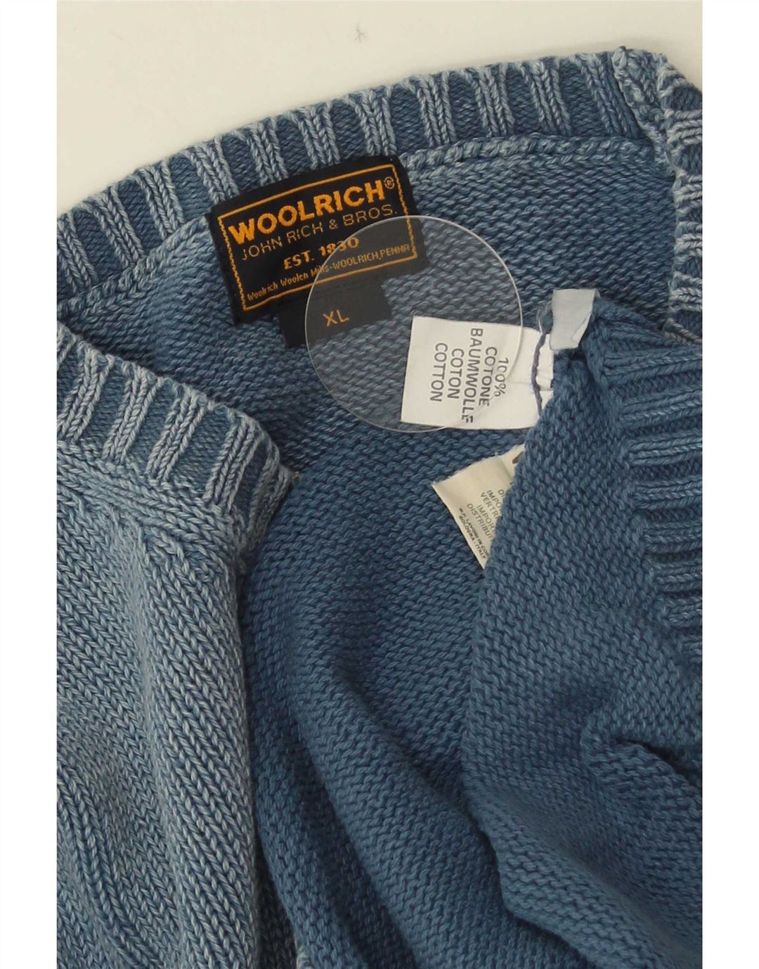 Woolrich Mens Graphic Crew Neck Jumper Sweater XL Blue Cotton