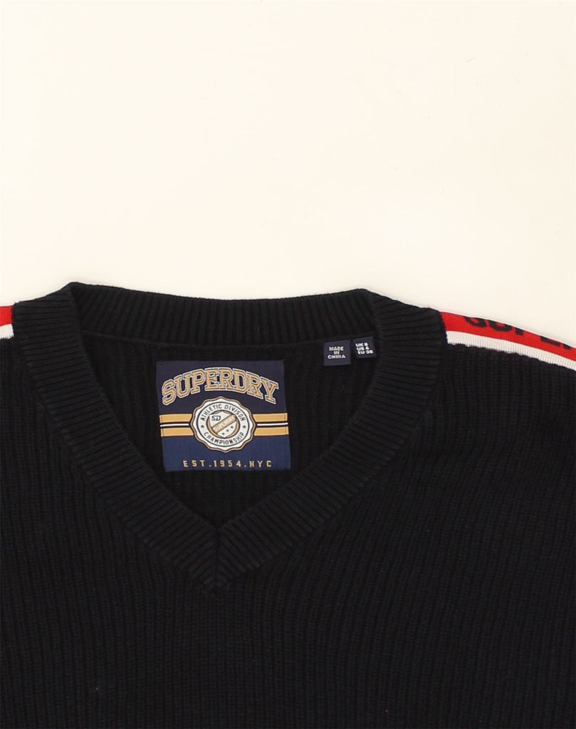 SUPERDRY Womens V-Neck Jumper Sweater UK 8 Small Navy Blue Viscose | Vintage Superdry | Thrift | Second-Hand Superdry | Used Clothing | Messina Hembry 