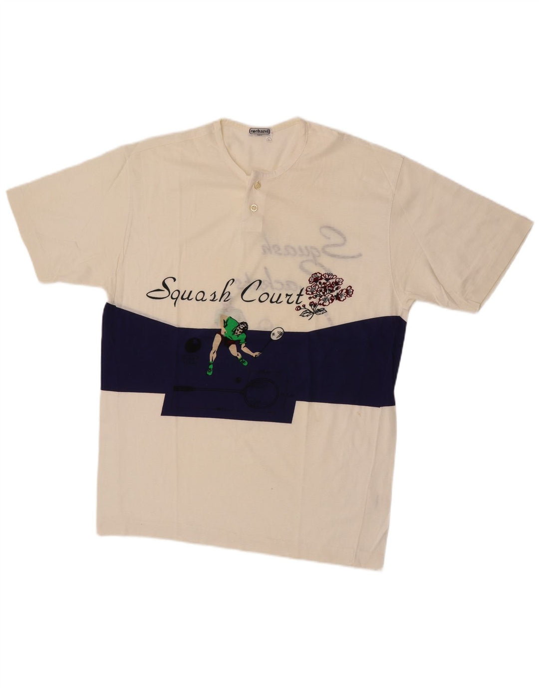 Cacharel Mens Graphic T-Shirt Top Large White Colourblock Cotton