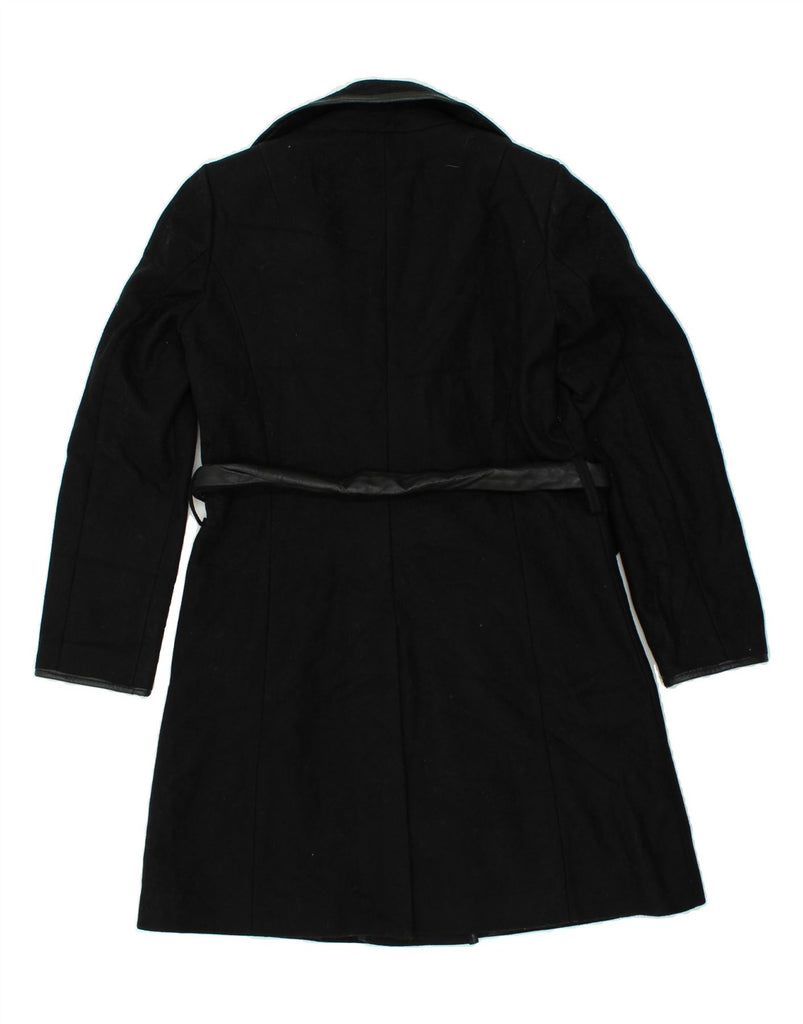 UNITED COLORS OF BENETTON Womens Belted Overcoat IT 44 Medium Black Wool | Vintage United Colors of Benetton | Thrift | Second-Hand United Colors of Benetton | Used Clothing | Messina Hembry 