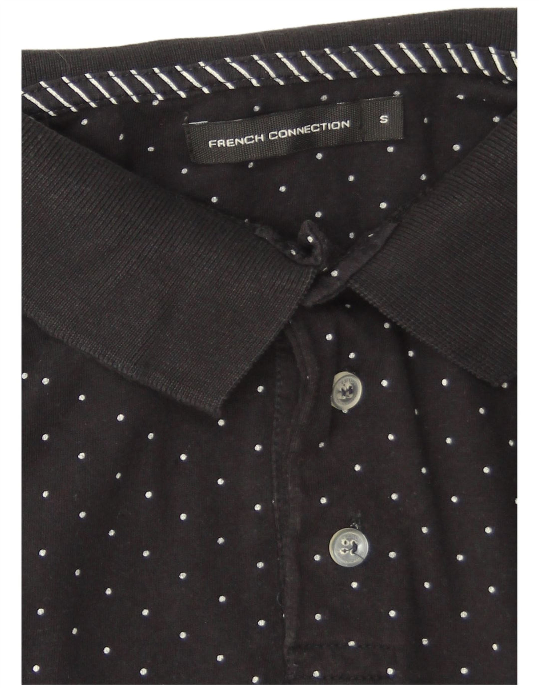 French Connection Mens Polo Shirt Small Black Spotted Cotton