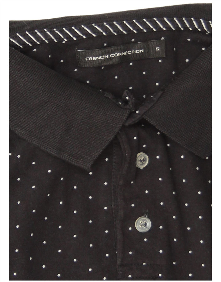 French Connection Mens Polo Shirt Small Black Spotted Cotton