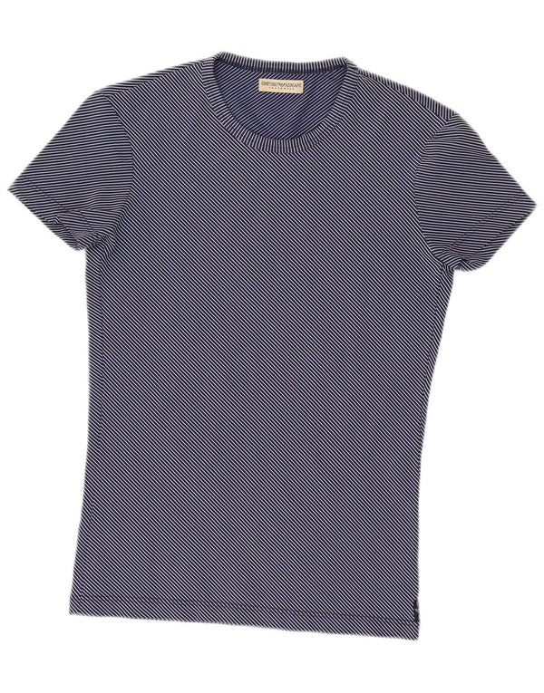Emporio Armani Womens T-Shirt Top UK 12 Medium Navy Blue Pinstripe