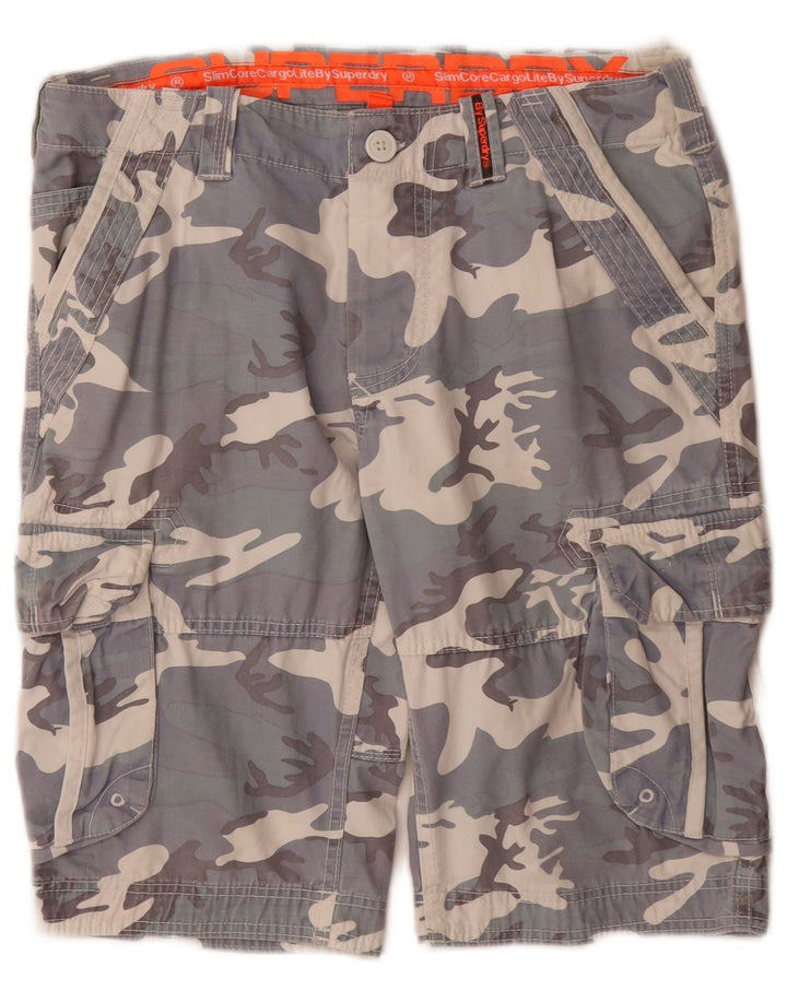 SUPERDRY Mens Cargo Shorts Small W32 Grey Camouflage Cotton