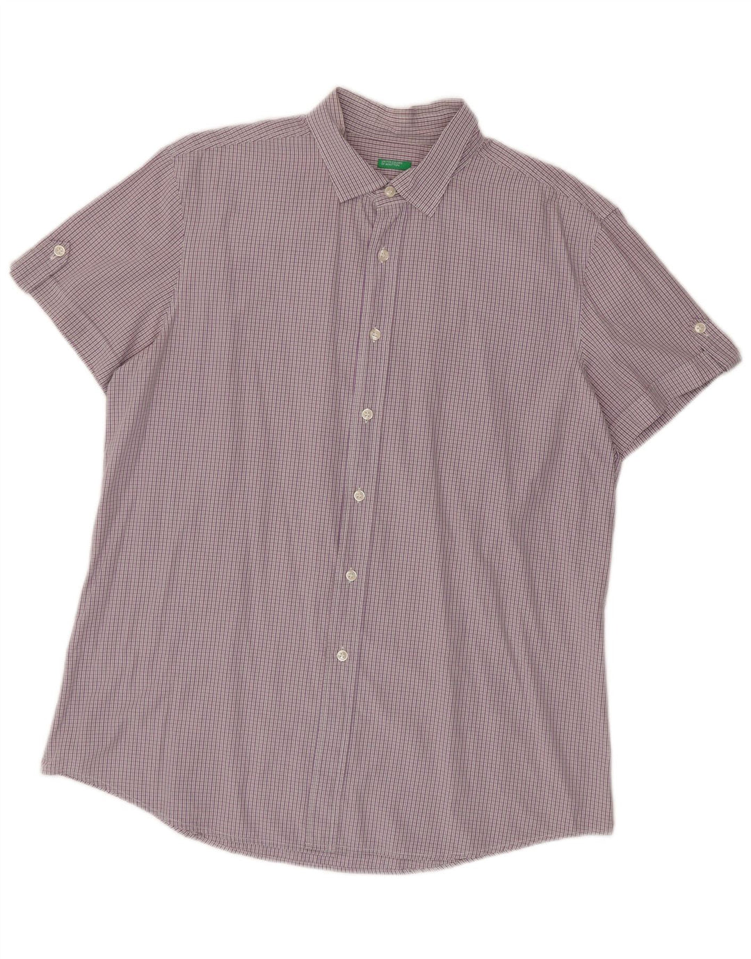 Benetton Mens Short Sleeve Shirt Large Purple Gingham