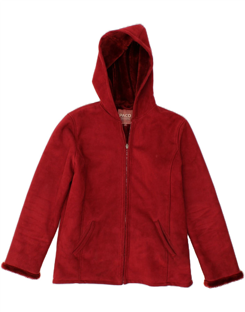 PACO Womens Hooded Sherpa Jacket UK 10 Small Burgundy Polyester Vintage Paco and Second-Hand Paco from Messina Hembry 
