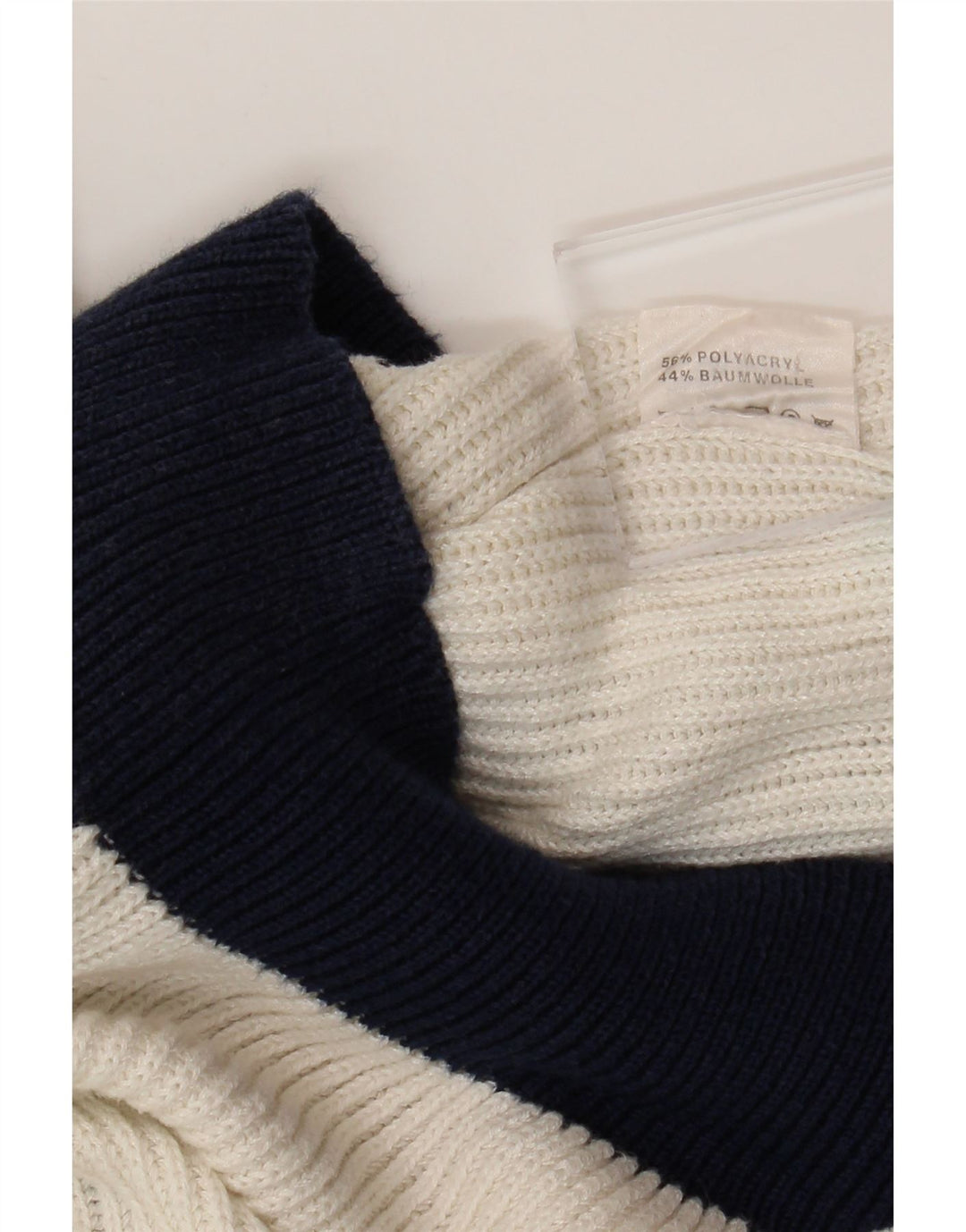 VINTAGE Womens V-Neck Jumper Sweater UK 16 Large White Colourblock