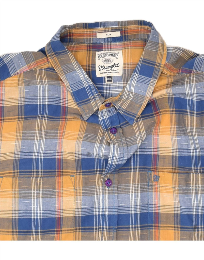 WRANGLER Mens Slim Short Sleeve Shirt 3XL Blue Check Cotton | Vintage Wrangler | Thrift | Second-Hand Wrangler | Used Clothing | Messina Hembry 