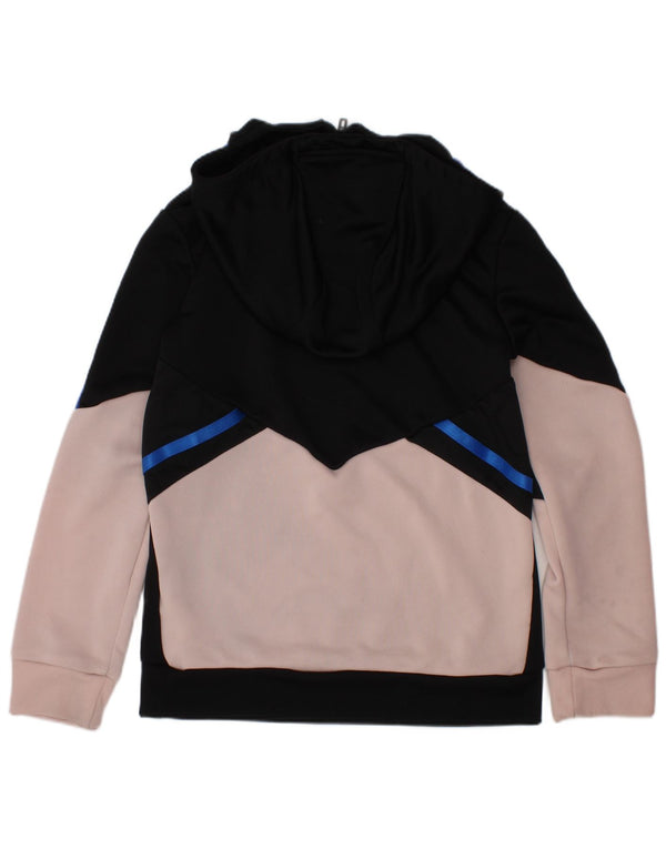 ADIDAS Girls Manchester United Hoodie Jumper 7-8 Years Black Colourblock