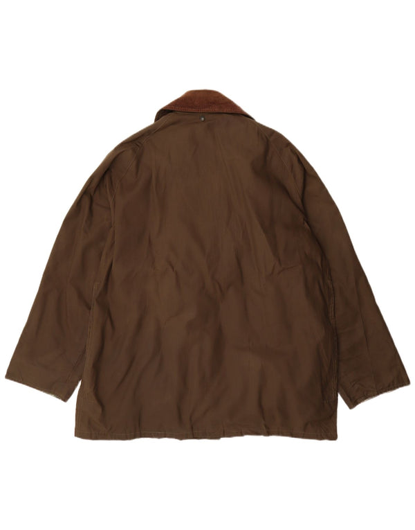 Vintage Mens Loose Fit Waxed Cotton Jacket UK 36 Small Khaki Polyester