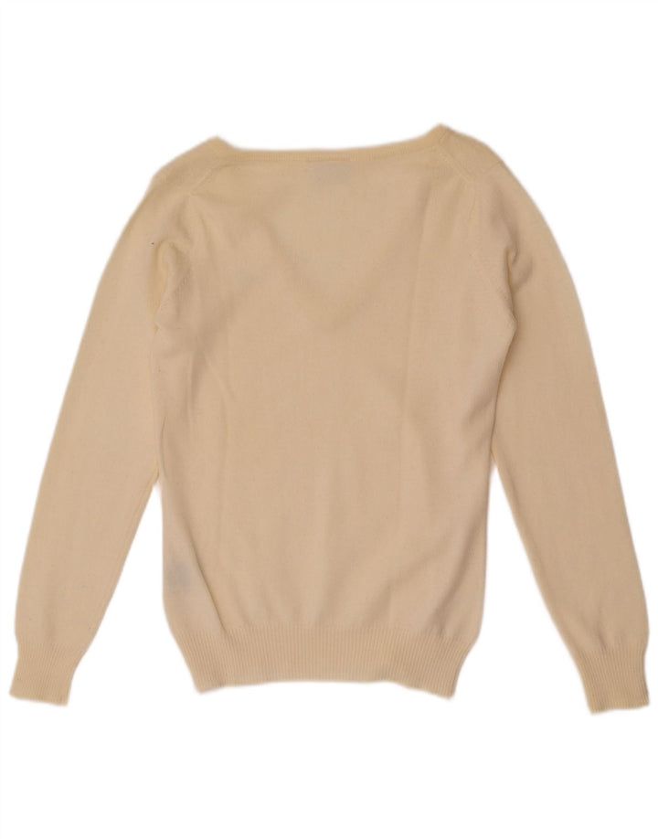Lacoste Womens V-Neck Jumper Sweater Size 38 Medium Off White Wool