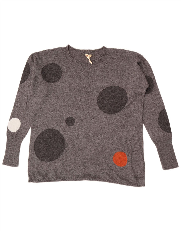 White Stuff Womens Crew Neck Jumper Sweater UK 12 Medium Grey Polka Dot