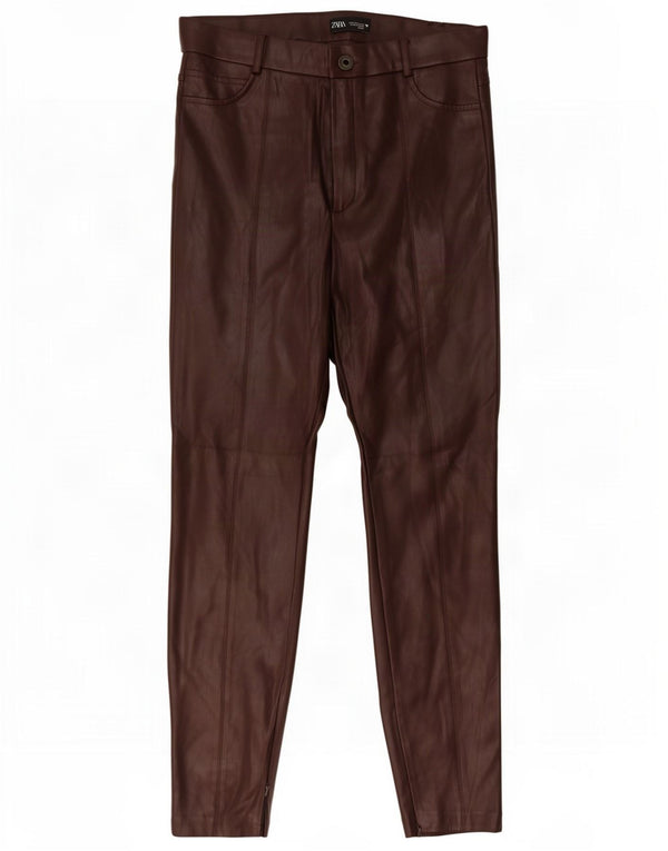Zara Womens Slim Faux Leather Trousers Large W30 L29 Brown Polyethylene
