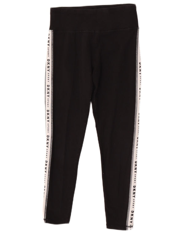Dkny Womens Graphic Crop Leggings UK 8 Small Black Colourblock Cotton