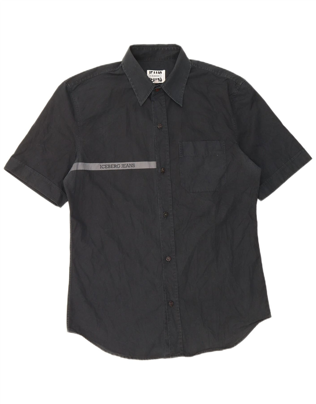 Iceberg Mens Slim Fit Short Sleeve Shirt Large Black Cotton