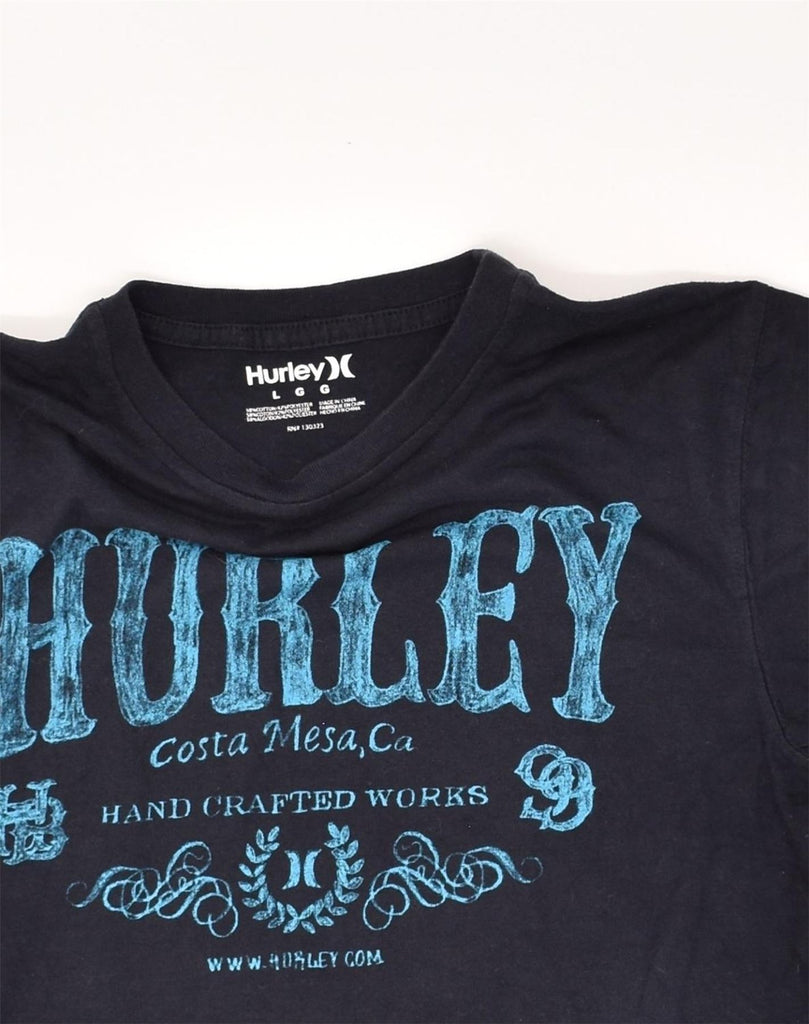 HURLEY Womens Graphic T-Shirt Top UK 14 Large Navy Blue Cotton | Vintage Hurley | Thrift | Second-Hand Hurley | Used Clothing | Messina Hembry 