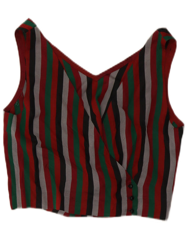 VINTAGE Womens Crop Shirt Blouse UK 12 Medium Multicoloured Striped