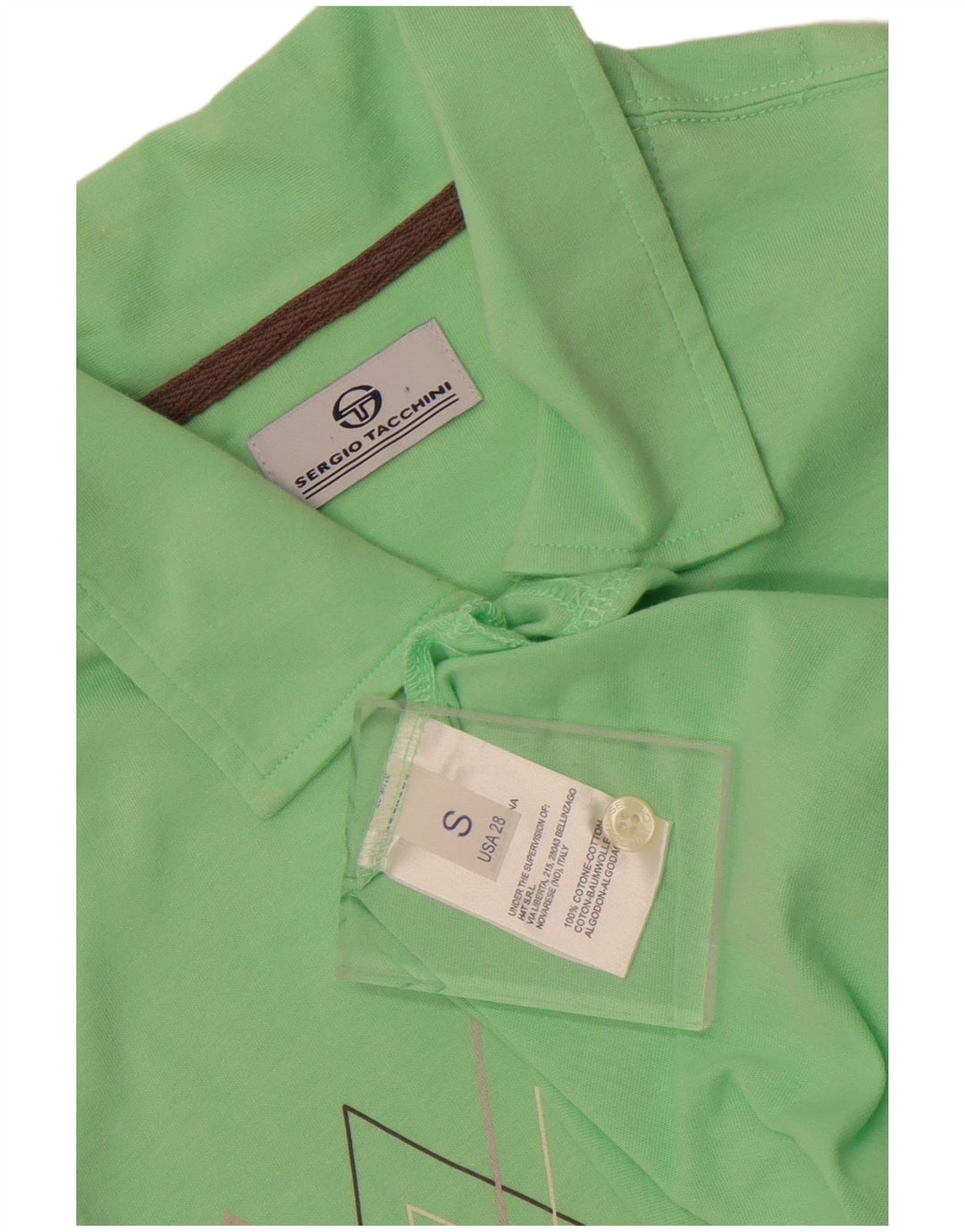 Sergio Tacchini Mens Polo Shirt Small Green Argyle/Diamond Cotton