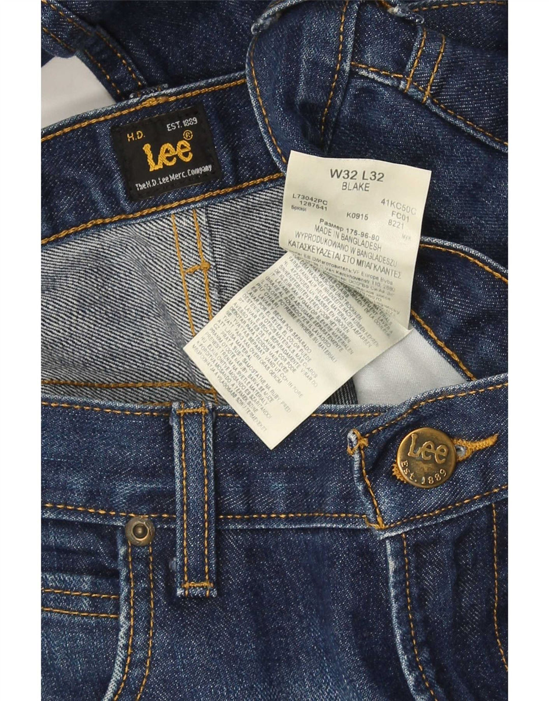 Lee Mens Straight Jeans W32 L32 Navy Blue Cotton