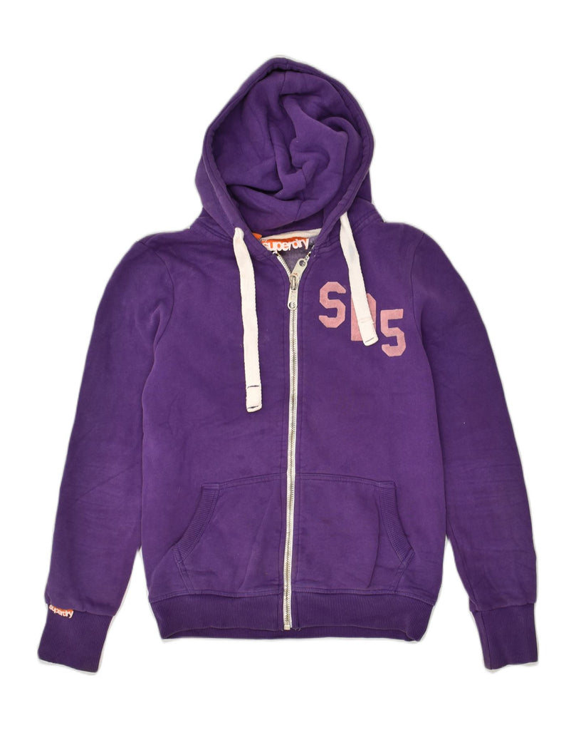 SUPERDRY Womens Graphic Zip Hoodie Sweater Uk 14 Medium Purple Cotton | Vintage Superdry | Thrift | Second-Hand Superdry | Used Clothing | Messina Hembry 