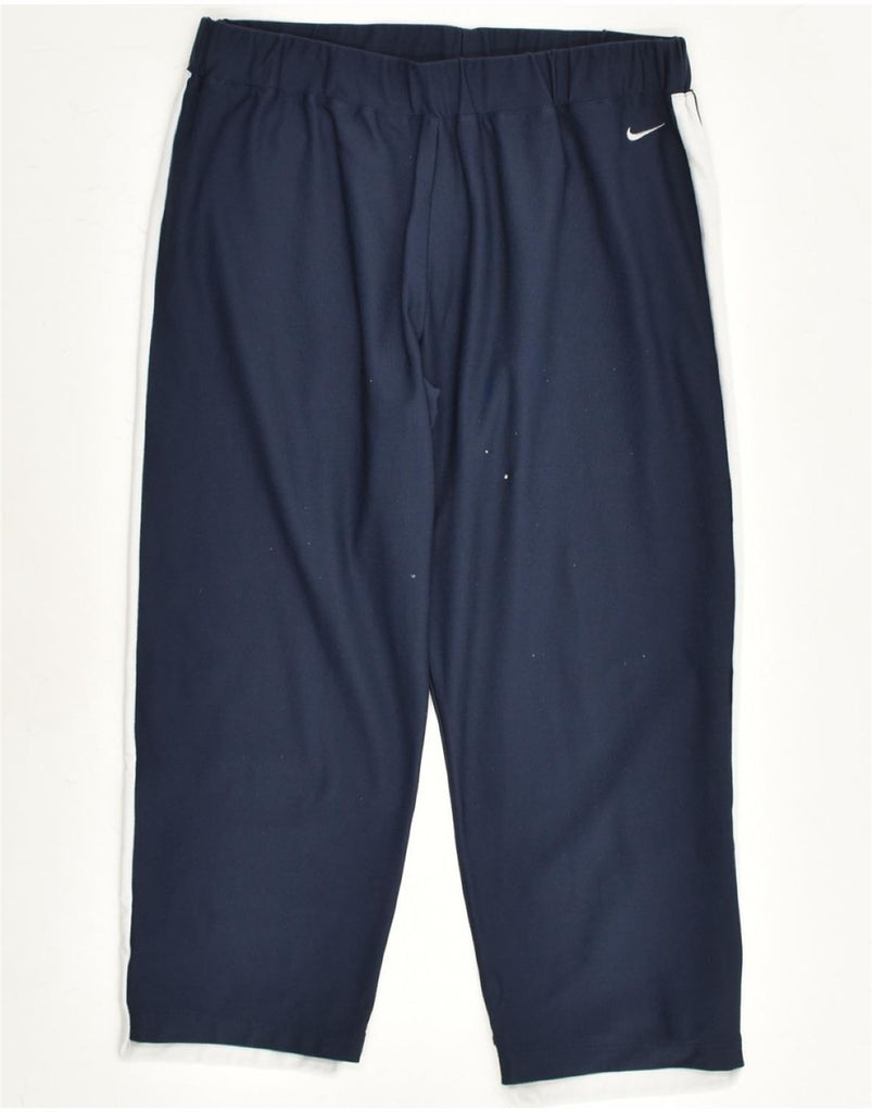 NIKE Womens Dri Fit Capri Tracksuit Trousers UK 14 Medium Navy Blue | Vintage Nike | Thrift | Second-Hand Nike | Used Clothing | Messina Hembry 