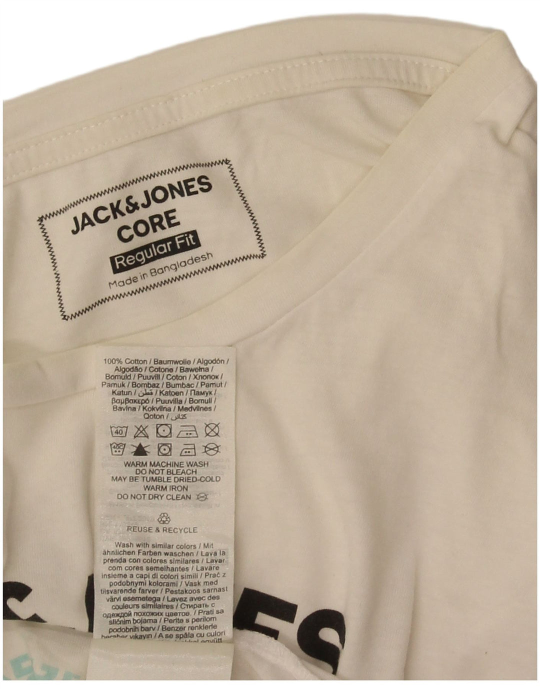 Jack & Jones Mens Regular Fit Graphic T-Shirt Top Medium White Cotton