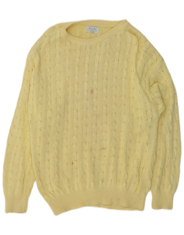 Benetton Mens Boat Neck Jumper Sweater IT 50 Medium Yellow Cotton