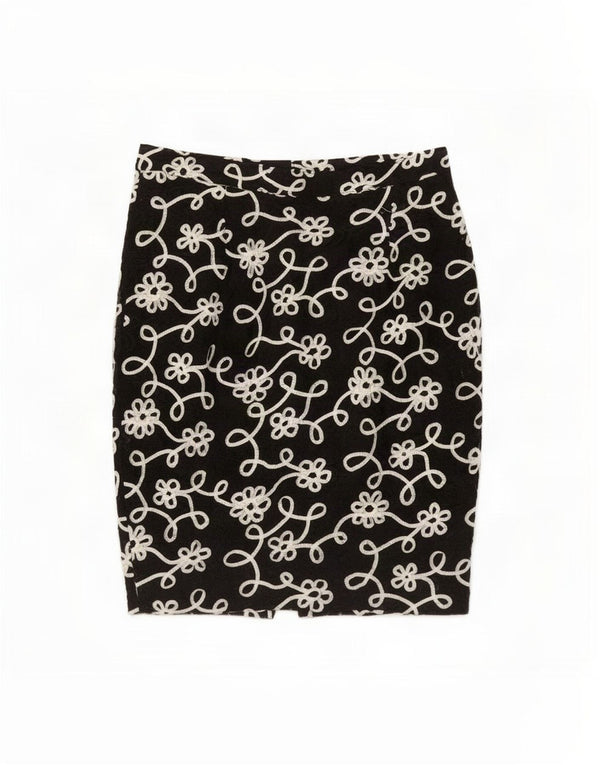 Vintage Womens Lace Pencil Skirt Medium W30 Black Floral