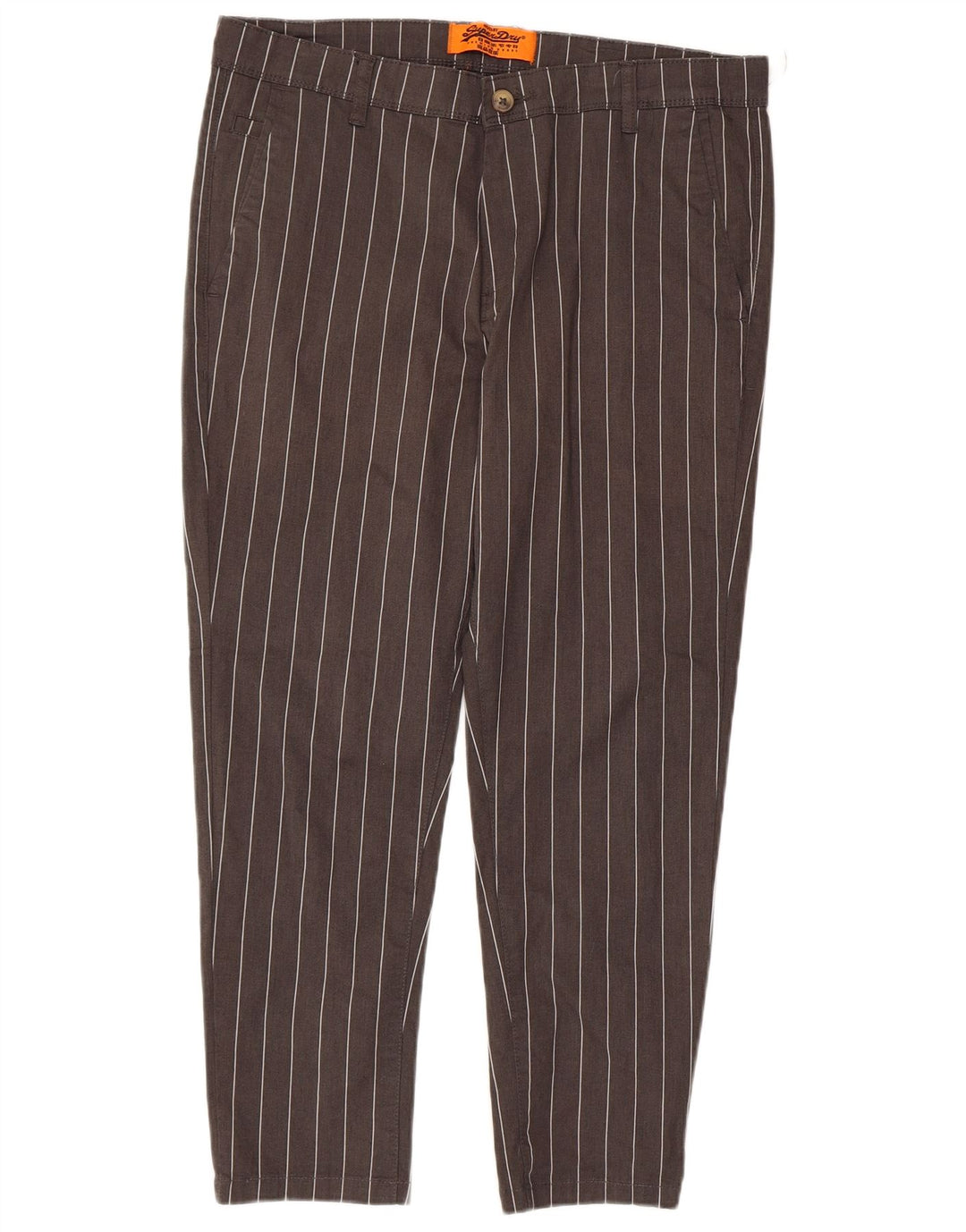 SUPERDRY Mens Slim Cropped Trousers W34 L24 Grey Pinstripe Cotton