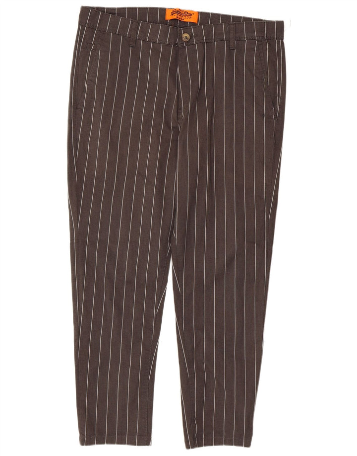 SUPERDRY Mens Slim Cropped Trousers W34 L24 Grey Pinstripe Cotton