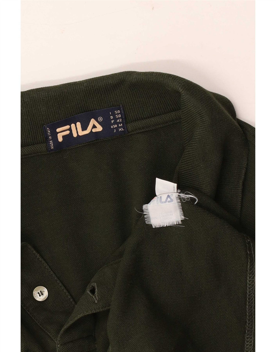 Fila Mens Long Sleeve Polo Shirt IT 50 Medium Green Cotton