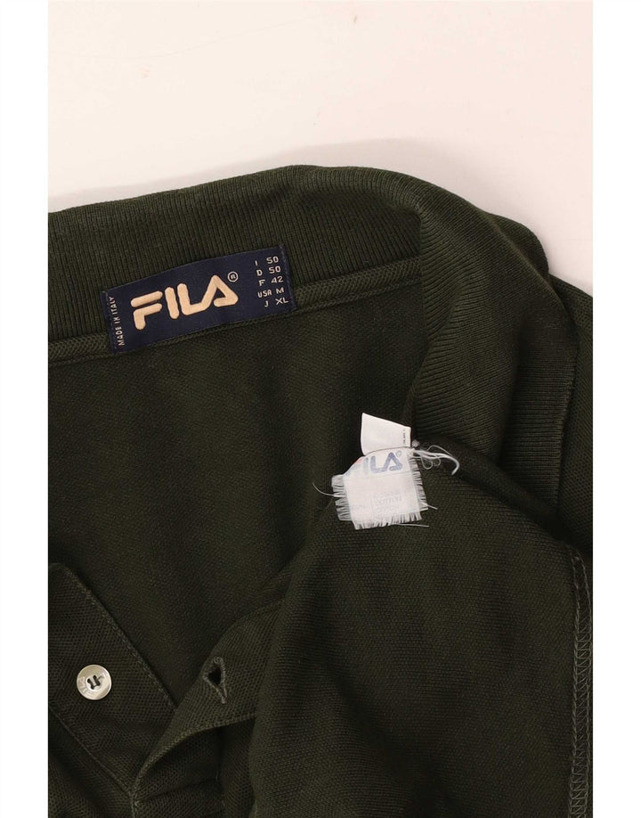 Fila Mens Long Sleeve Polo Shirt IT 50 Medium Green Cotton