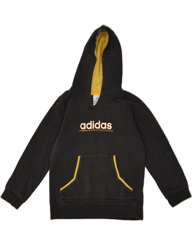 ADIDAS Boys Graphic Hoodie Jumper 7-8 Years Black Cotton | Vintage Adidas | Thrift | Second-Hand Adidas | Used Clothing | Messina Hembry 