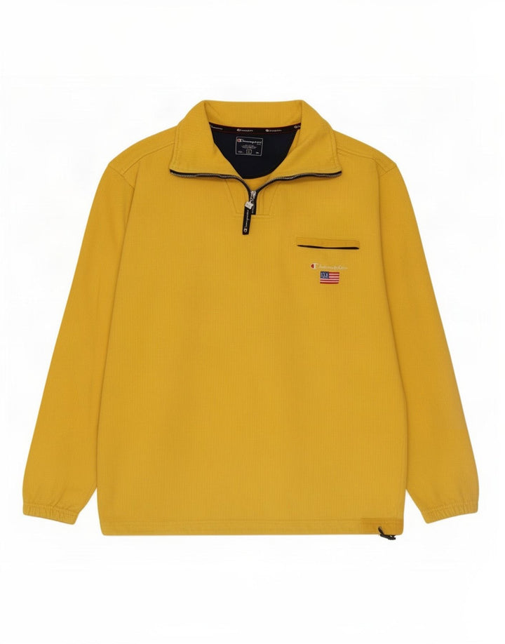 Champion Mens Zip Neck Sweatshirt Jumper Large Yellow Cotton