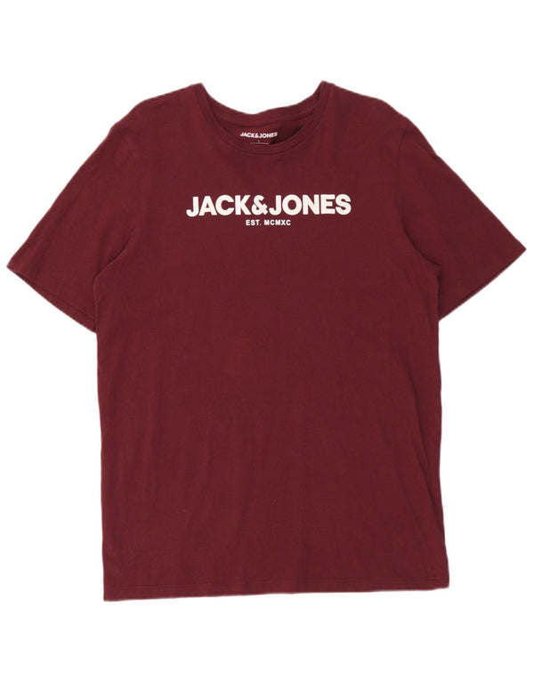 Jack & Jones Mens Graphic T-Shirt Top Large Burgundy Cotton