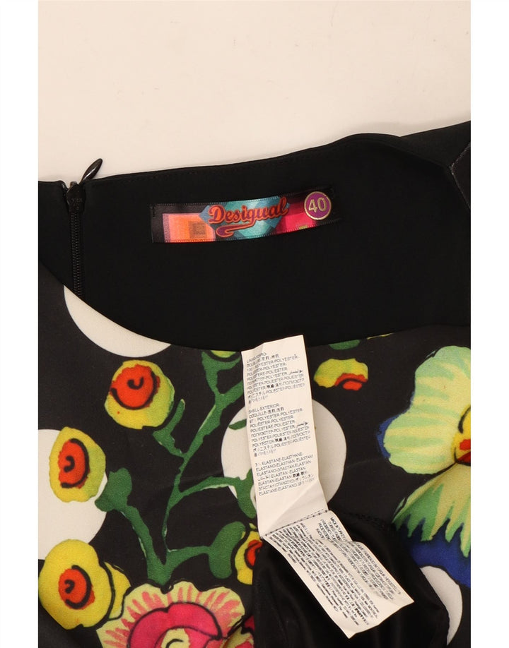 Desigual Womens Graphic Sheath Dress EU 40 Medium Black Floral Polyester