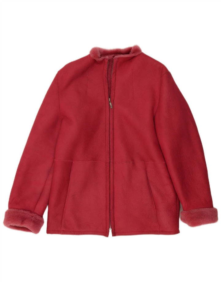 Jake's Womens Loose Fit Shearling Jacket EU 36 Small Pink Leather