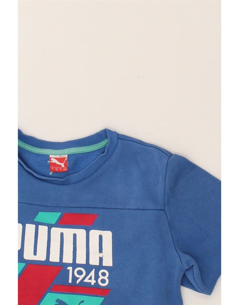 PUMA Boys Graphic Sweatshirt Jumper 11-12 Years Large Blue Cotton | Vintage Puma | Thrift | Second-Hand Puma | Used Clothing | Messina Hembry 