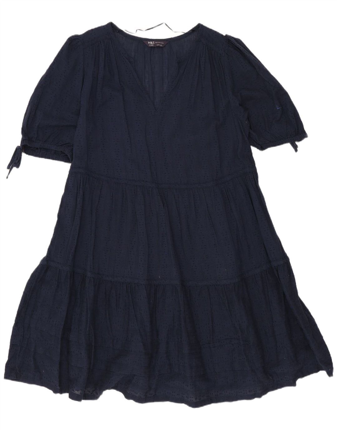 Marks & Spencer Womens Tiered Dress UK 12 Medium Navy Blue Cotton