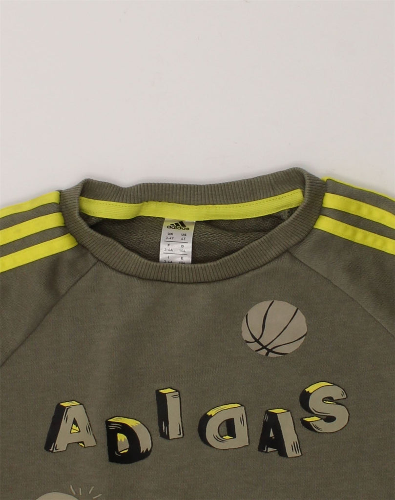 ADIDAS Boys Graphic Sweatshirt Jumper 3-4 Years Khaki Cotton | Vintage Adidas | Thrift | Second-Hand Adidas | Used Clothing | Messina Hembry 