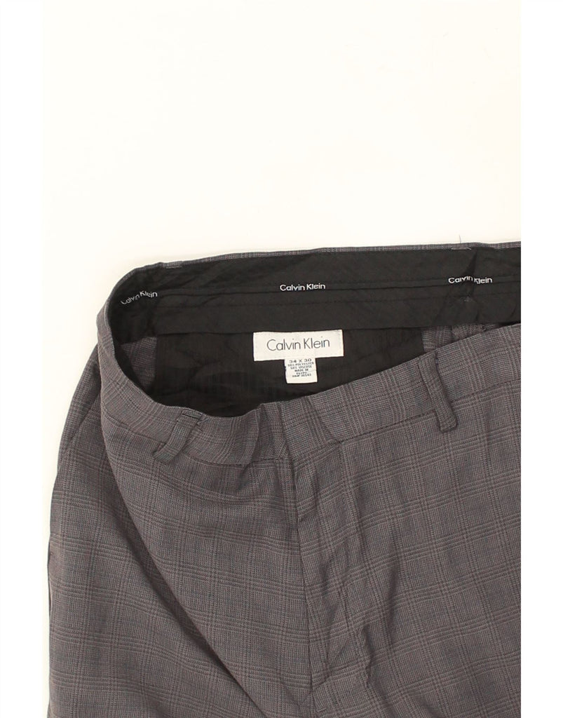 CALVIN KLEIN Mens Straight Suit Trousers W34 L30  Grey Check Polyester | Vintage Calvin Klein | Thrift | Second-Hand Calvin Klein | Used Clothing | Messina Hembry 