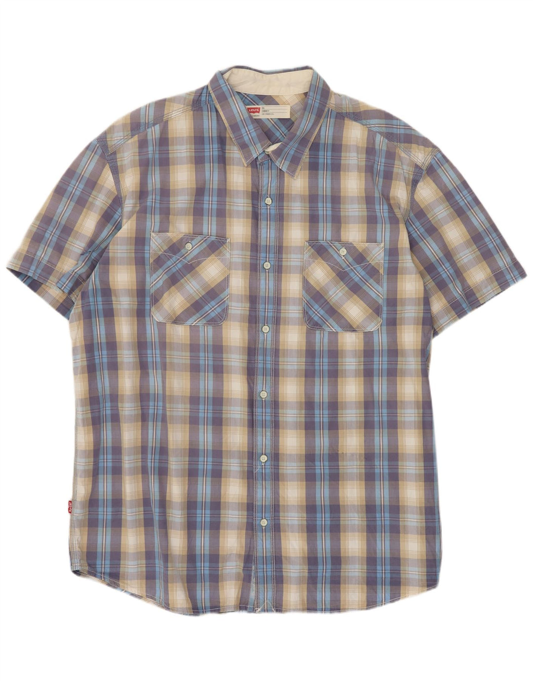 Levi's Mens Short Sleeve Standard Fit Shirt 2XL Blue Check Cotton