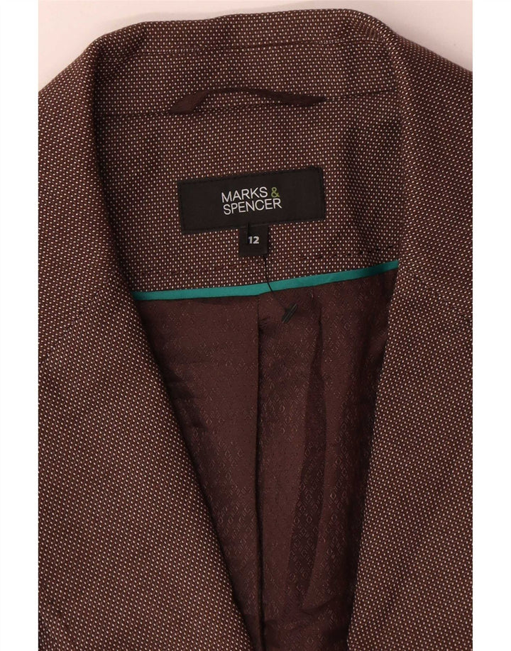 Marks & Spencer Womens 1 Button Blazer Jacket UK 12 Medium Brown Spotted
