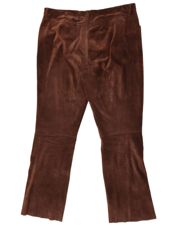 Monsoon Womens Straight Suede Trousers UK 18 XL W38 L31 Brown Leather